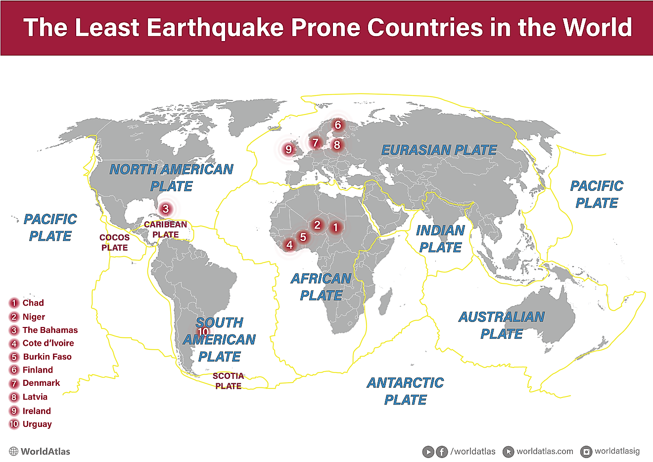 a map showing the countries least prone to earthquakes