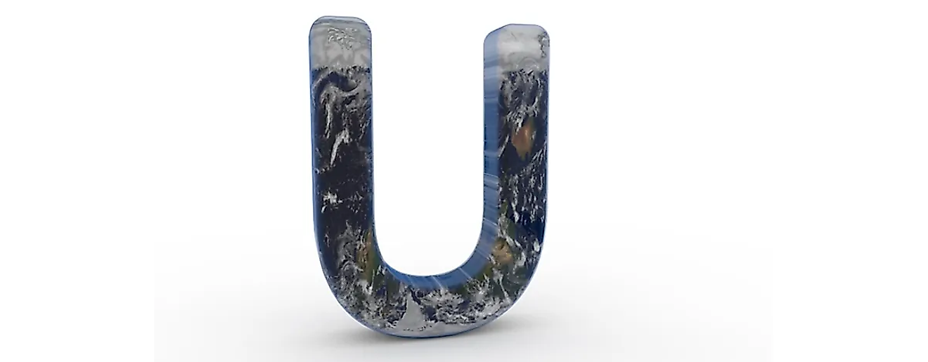 The Letter "U" decorated in the features of Planet Earth.