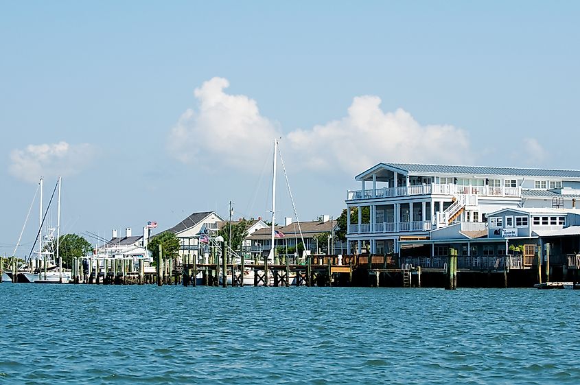 Scenic homes lined along the coast at Beaufort, North Carolina.