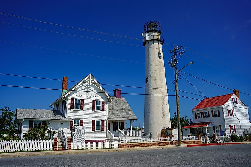 The Fenwick Island Lighthouse located at the Maryland-Delaware border along the Atlantic Coast in Fenwick Island, Delaware, USA.