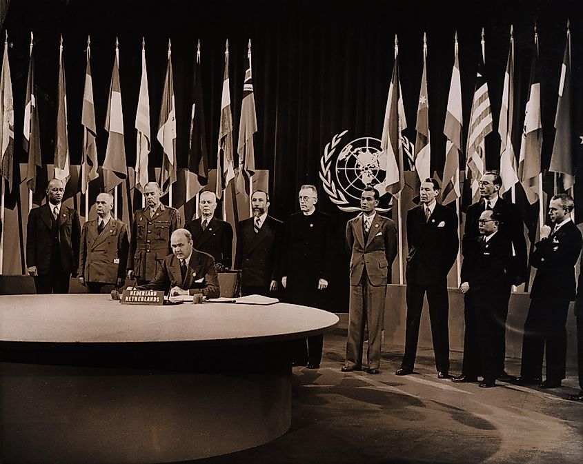 A meeting of the United Nations in 1945. Image Credit: Netherlands Information Bureau, Wikimedia Commons