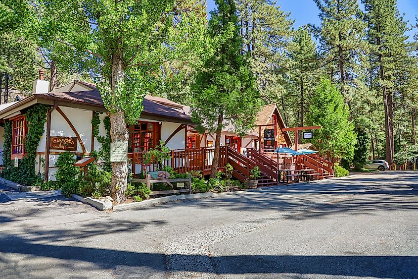 View of shops on Main Street of Idyllwild, California.