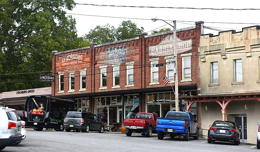 Downtown street in Lynchburg, Tennessee.