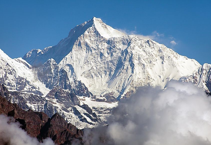 A Himalayan mountain in the form of a snowy pyramid 