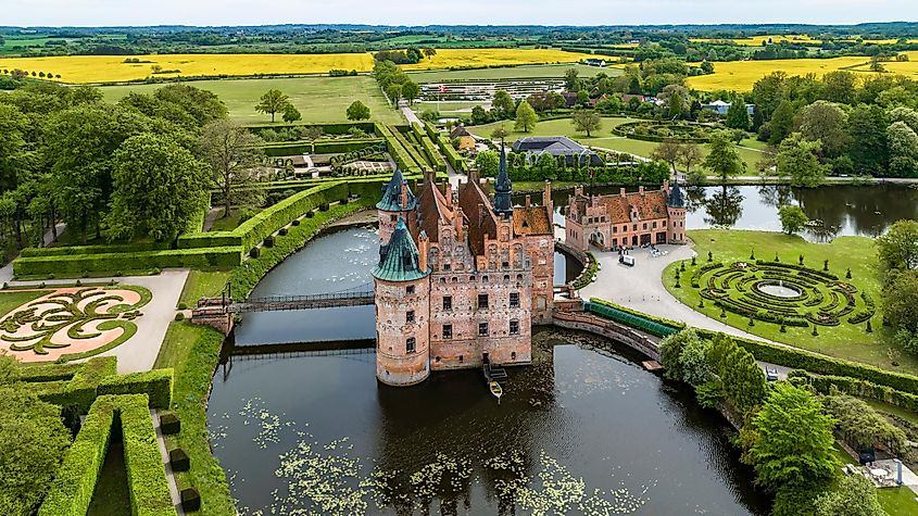 Aerial view of Egeskov Castle in Denmark.