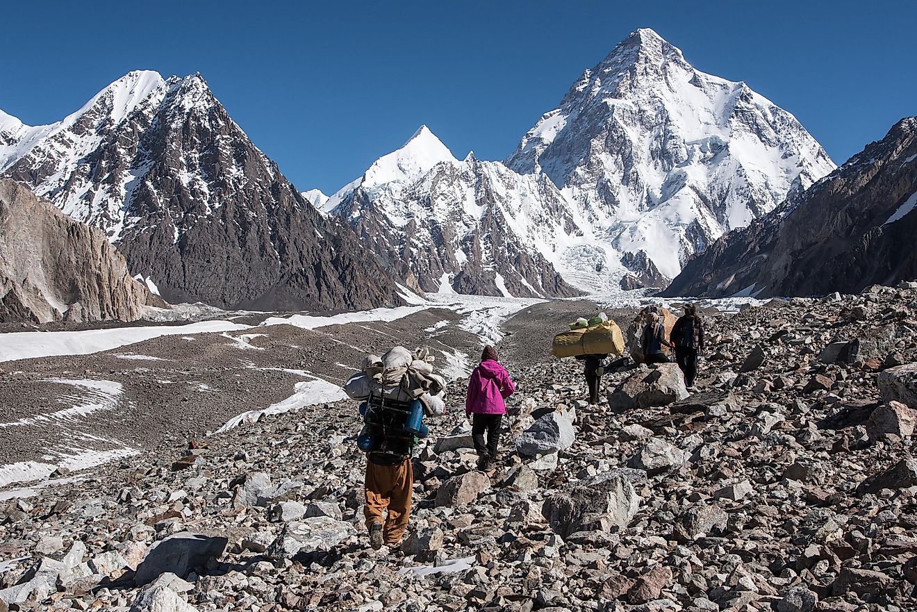 A small team of climbers and porters trudge towards K2: the King of the Karakorum range. 
