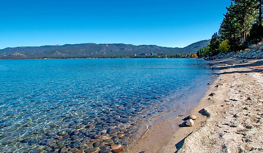 Beautiful blue water of South Lake Tahoe where the water is crystal clear