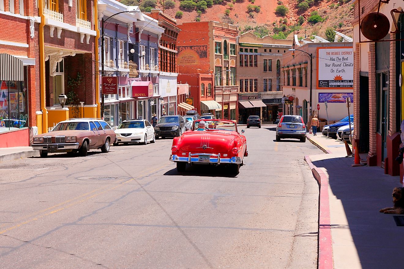 Businesses on Main Street also called Tombstone Canyon Road in the thriving heart of downtown historic Bisbee, AZ