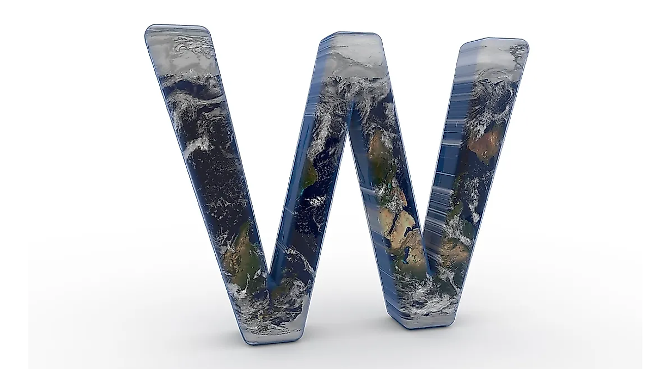 The Letter "W" decorated in the features of Planet Earth.