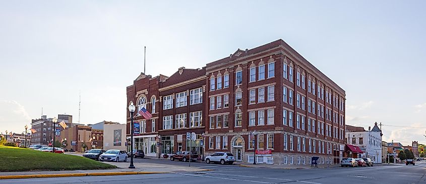 The business district on Franklin Street in Huntington, Indiana, USA.