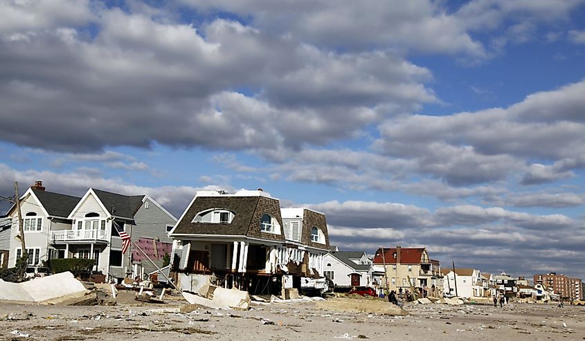 Destroyed beach houses in the aftermath of Hurricane Sandy