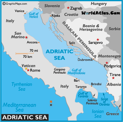  World  on Map Of Adriatic Sea   World Seas  Adriatic Sea Map Location Facts