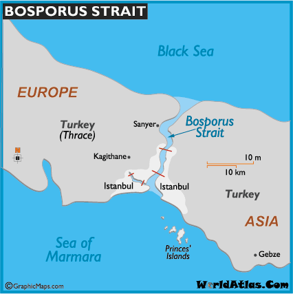 Physical   World on Map Of Bosporus Strait   World Straits  Bosporus Map  Location   World