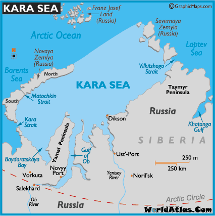  World  on Map Of Kara Sea   World Seas  Kara Sea Map Location   World Atlas