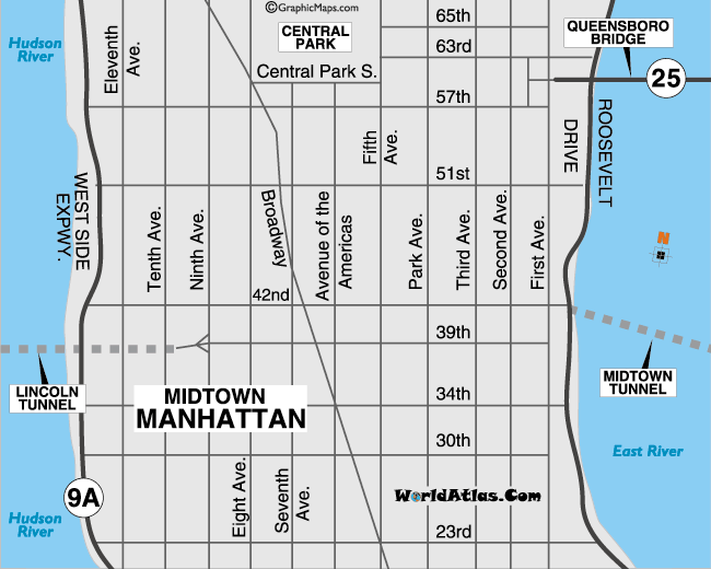 new york city map manhattan. map of midtown manhattan new