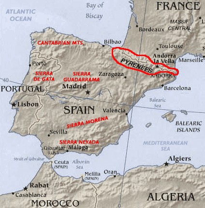 World Atlas on World Map Europe The Pyrenees