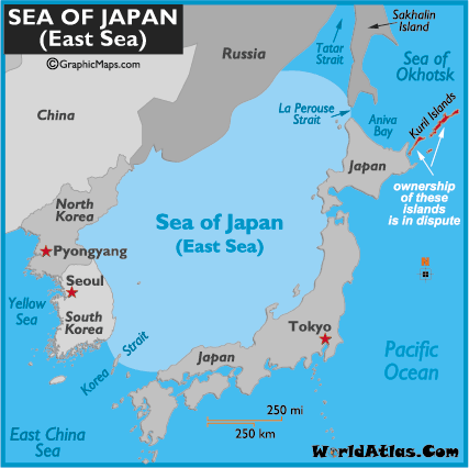 World Atlas Maps on Sea Location Facts  Major Bodies Of Water  Sea Of Japan   World Atlas