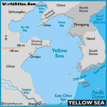 Yellow Sea Map and Map of the Yellow Sea Size Depth 