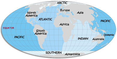 What are the names of the world's oceans?