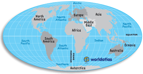 world atlas map of the continents