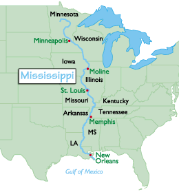 Mississippi River Map, Mississippi River Valley, Cities on the Mississippi