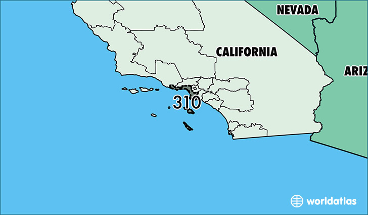 Map of California with area code 310 highlighted