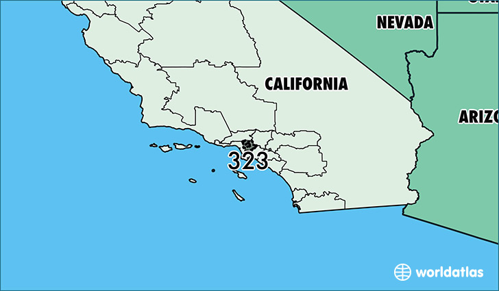 Map of California with area code 323 highlighted
