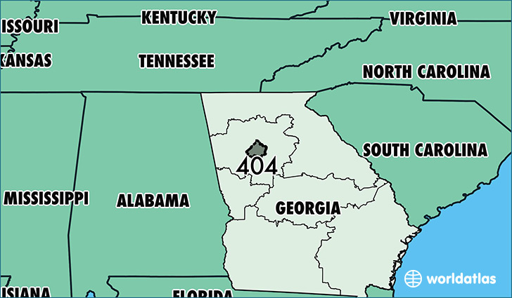 Map of Georgia with area code 404 highlighted
