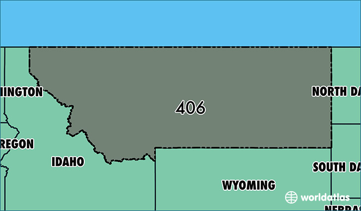 Map of Montana with area code 406 highlighted