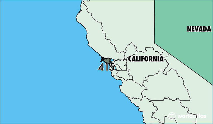 Map of California with area code 415 highlighted
