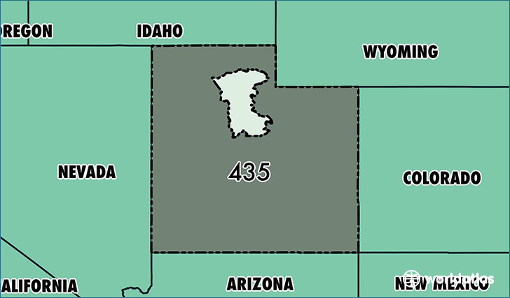 Map of Utah with area code 435 highlighted