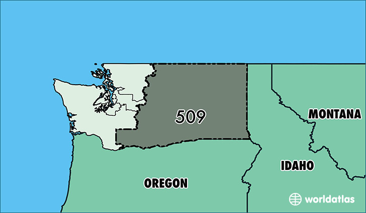 Map of Washington with area code 509 highlighted