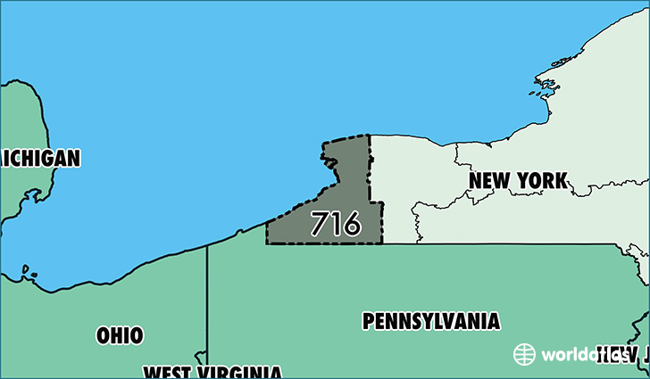 Map of New York with area code 716 highlighted