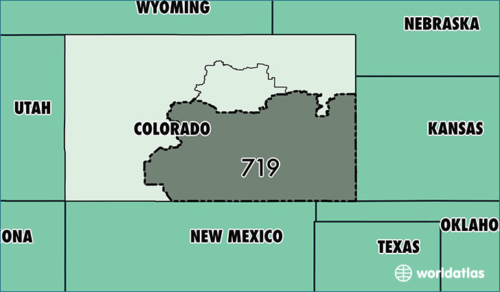 Map of Colorado with area code 719 highlighted