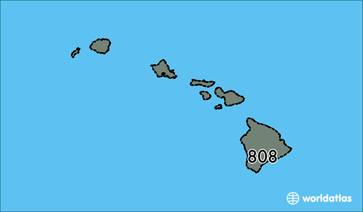 Map of Hawaii with area code 808 highlighted