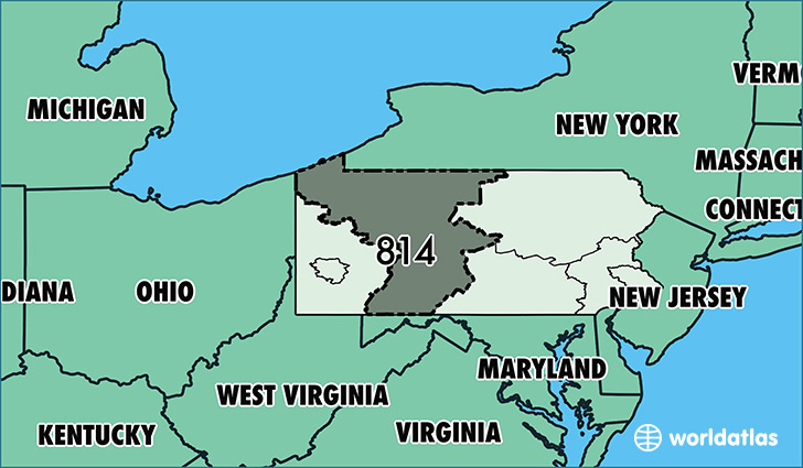 Map of Pennsylvania with area code 814 highlighted