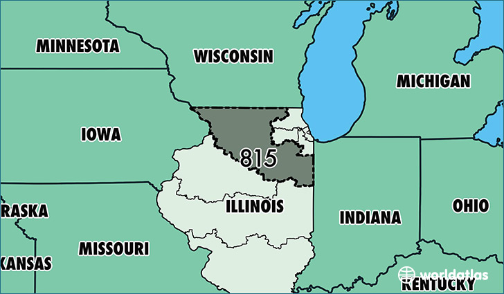 Map of Illinois with area code 815 highlighted