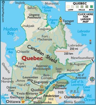 Map of Quebec, Canada