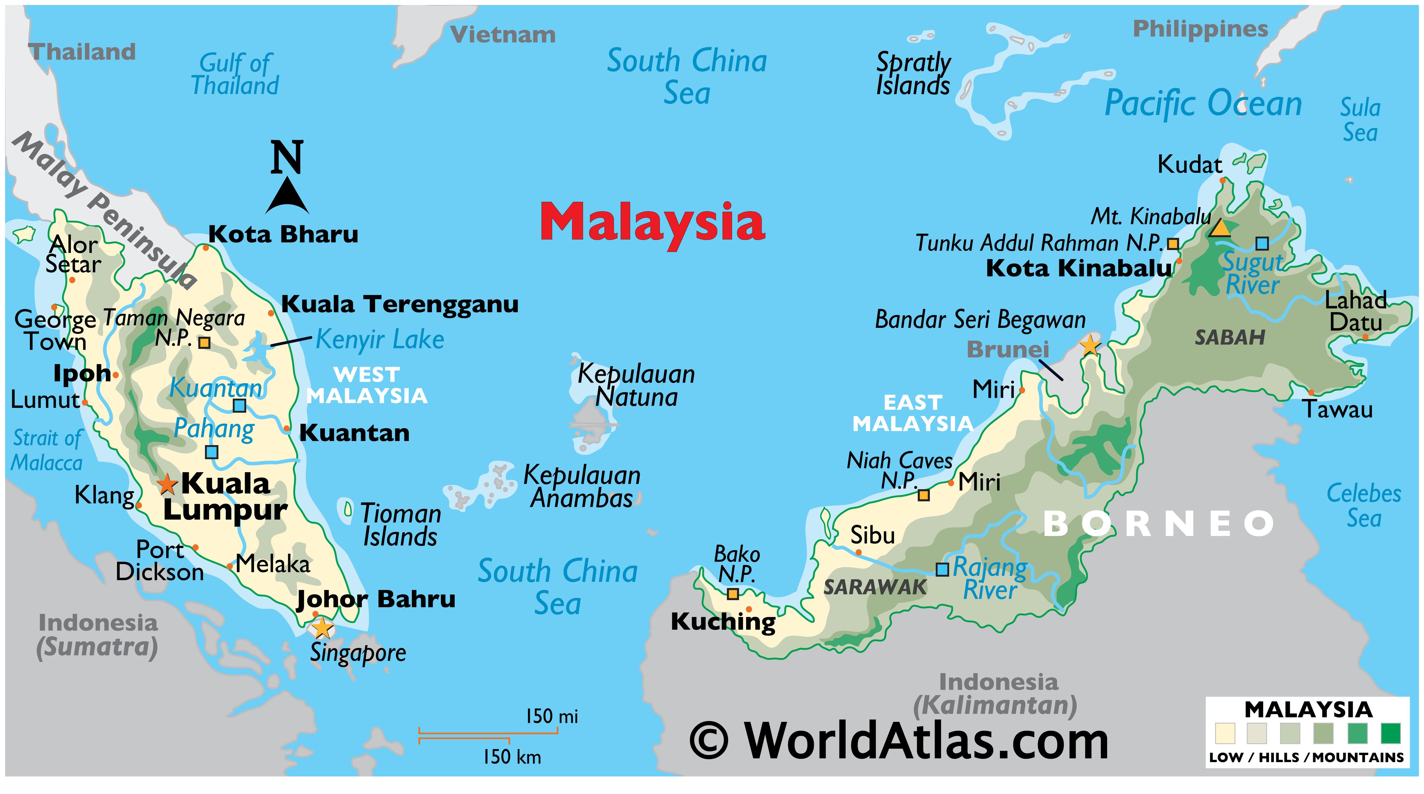 Malaysia Maps Including Outline and Topographical Maps - Worldatlas.com