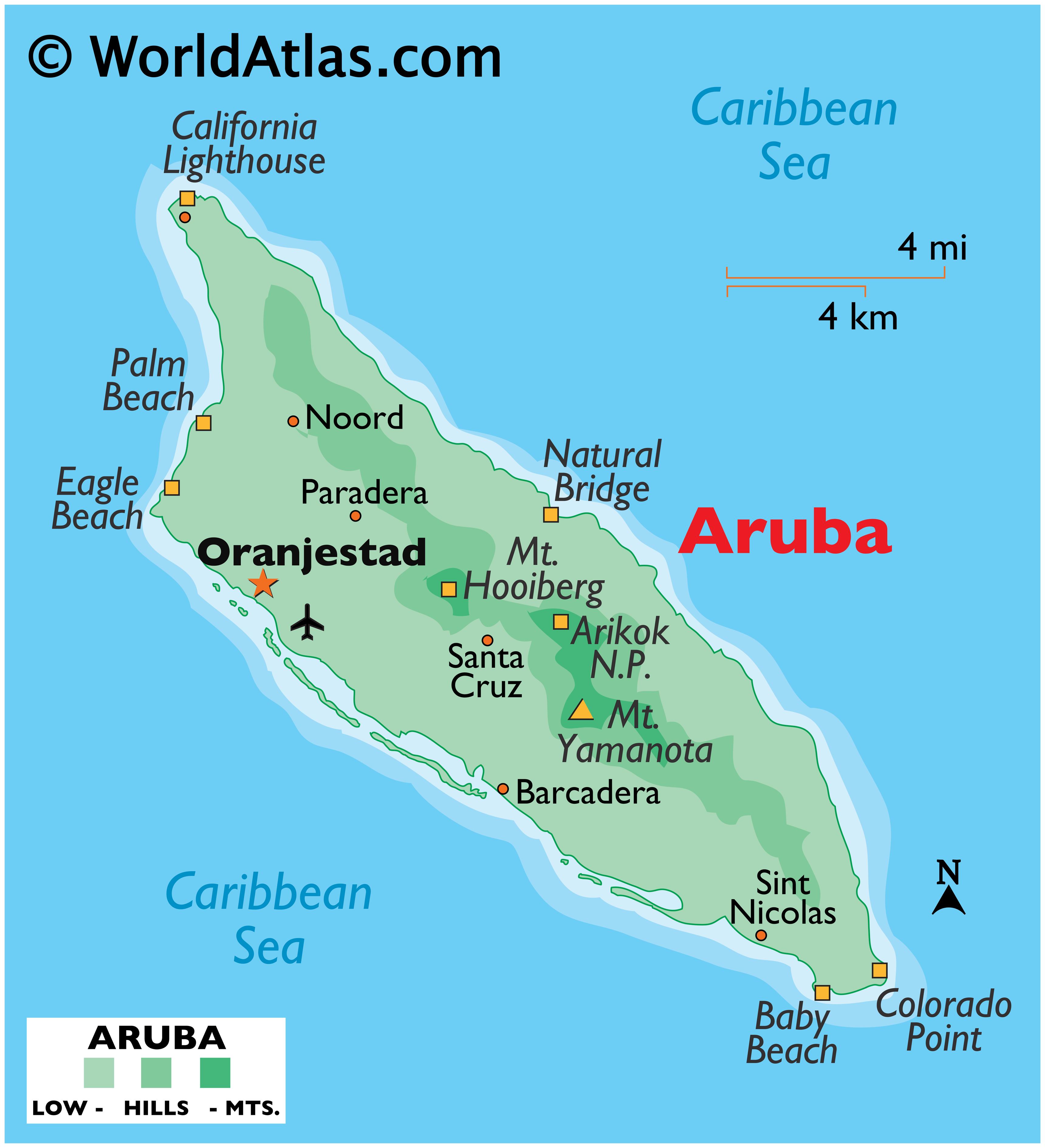 Aruba Map / Geography of Aruba / Map of Aruba