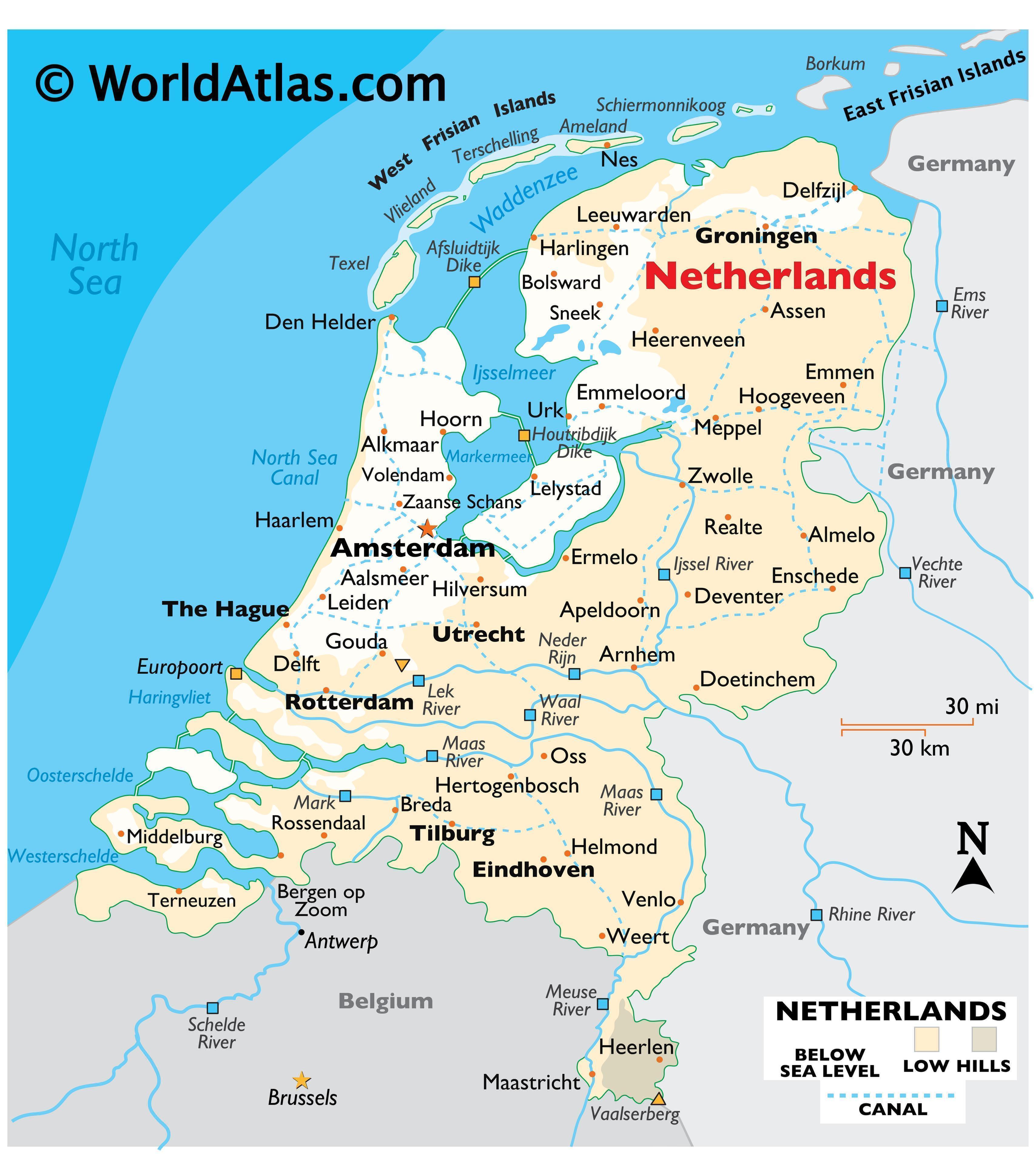 Netherlands Maps Including Outline and Topographical Maps - Worldatlas.com