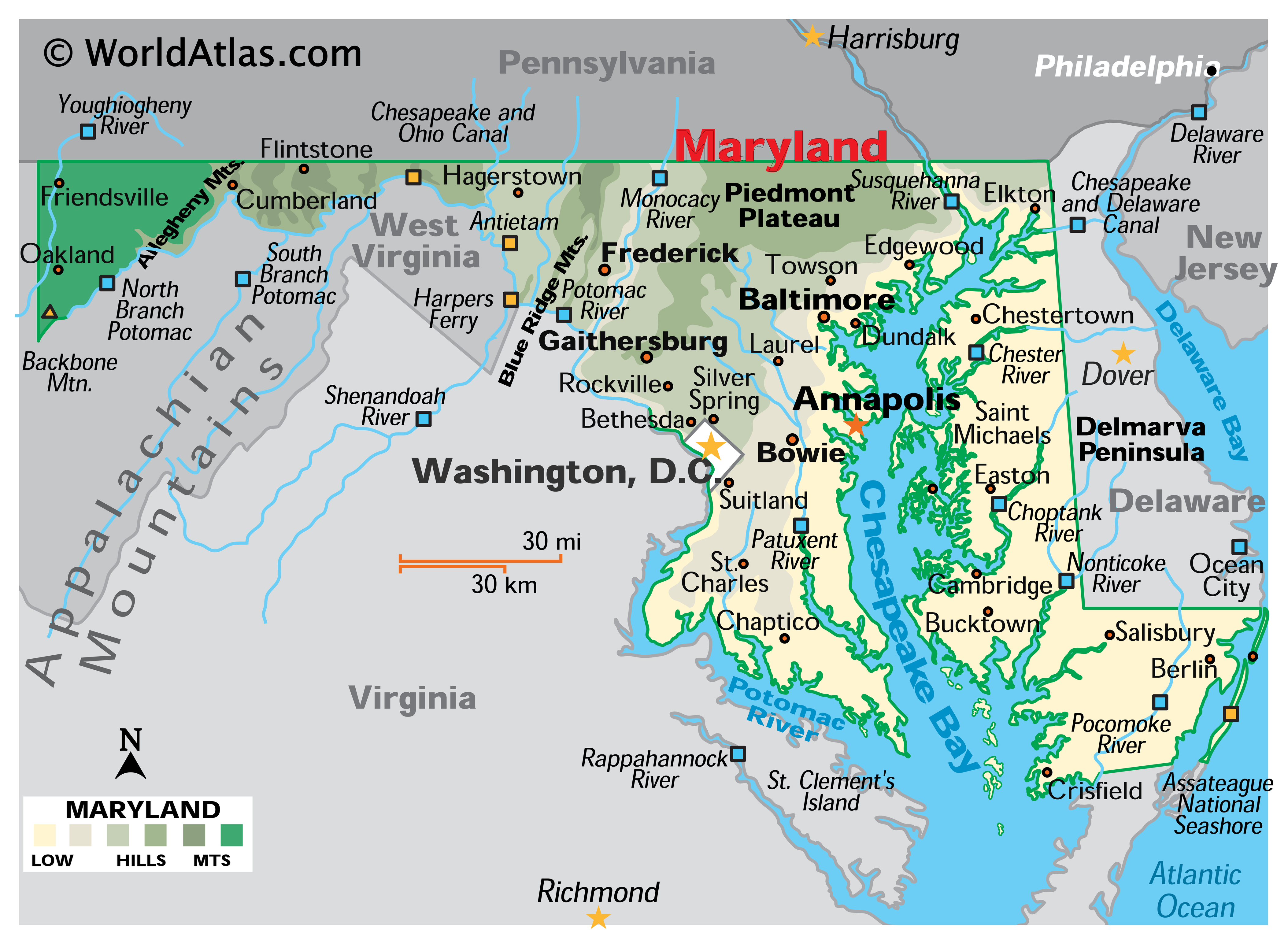 Map of Maryland, USA