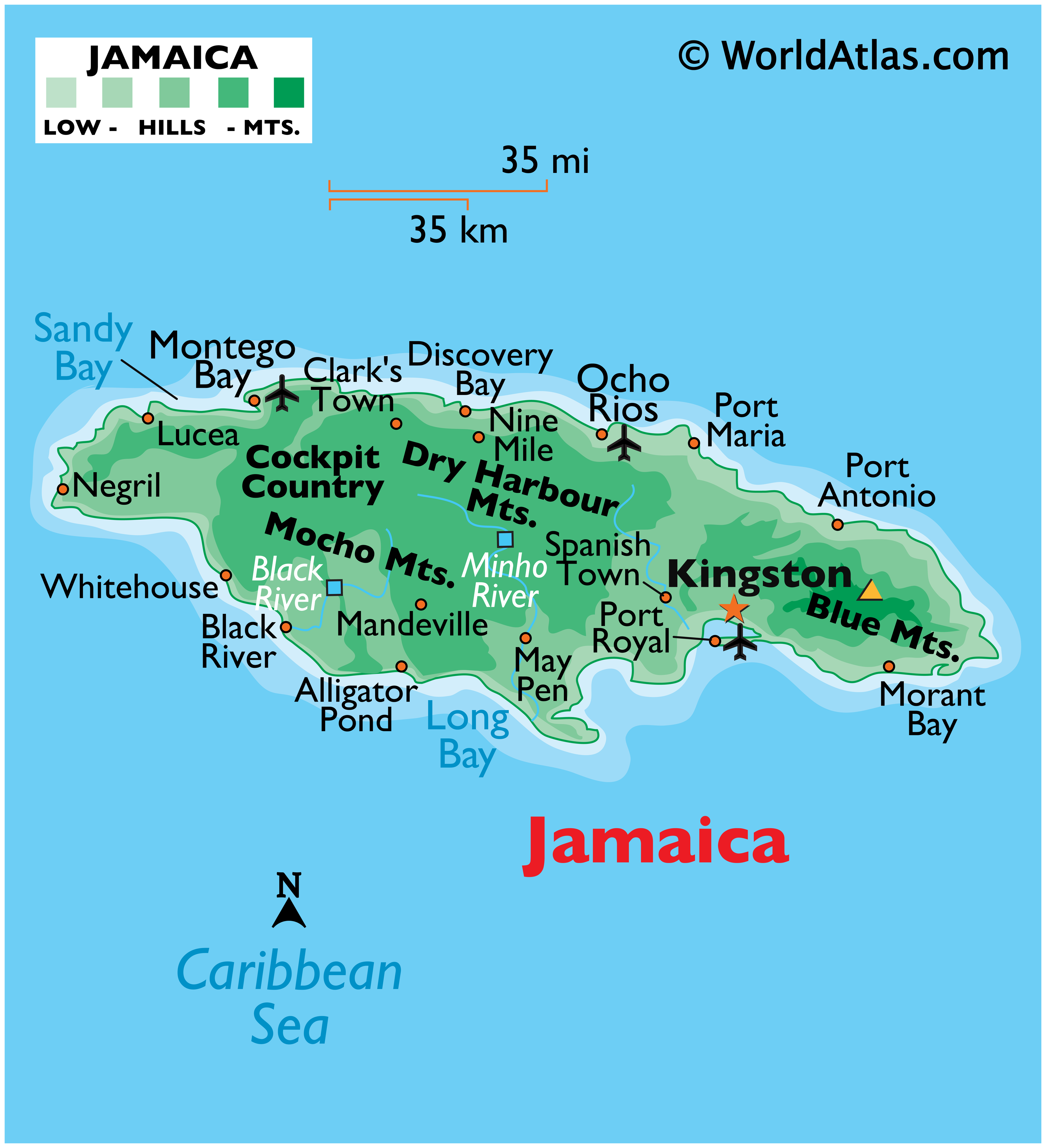 Jamaica Maps Including Outline and Topographical Maps - Worldatlas.com