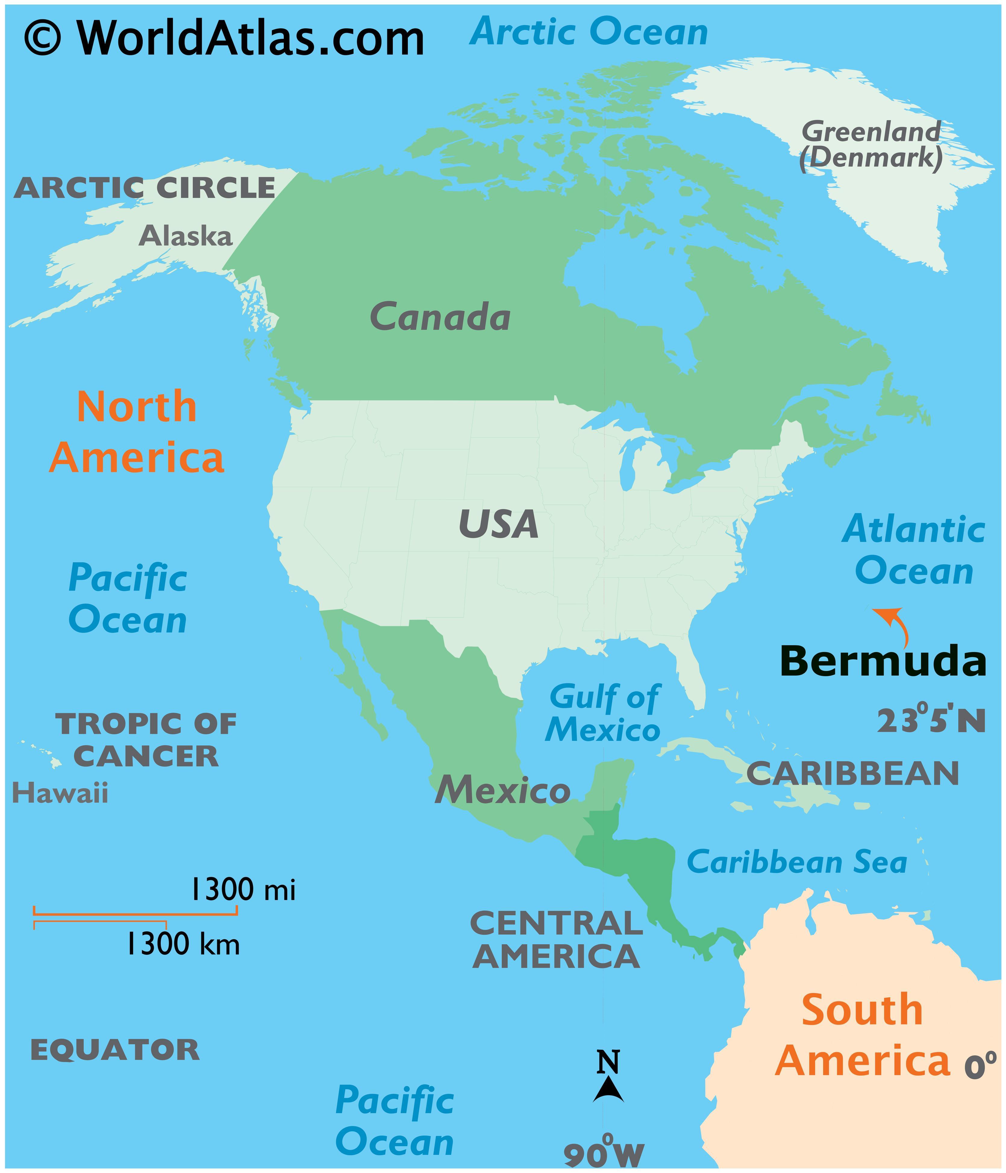 Bermuda map in relation to us