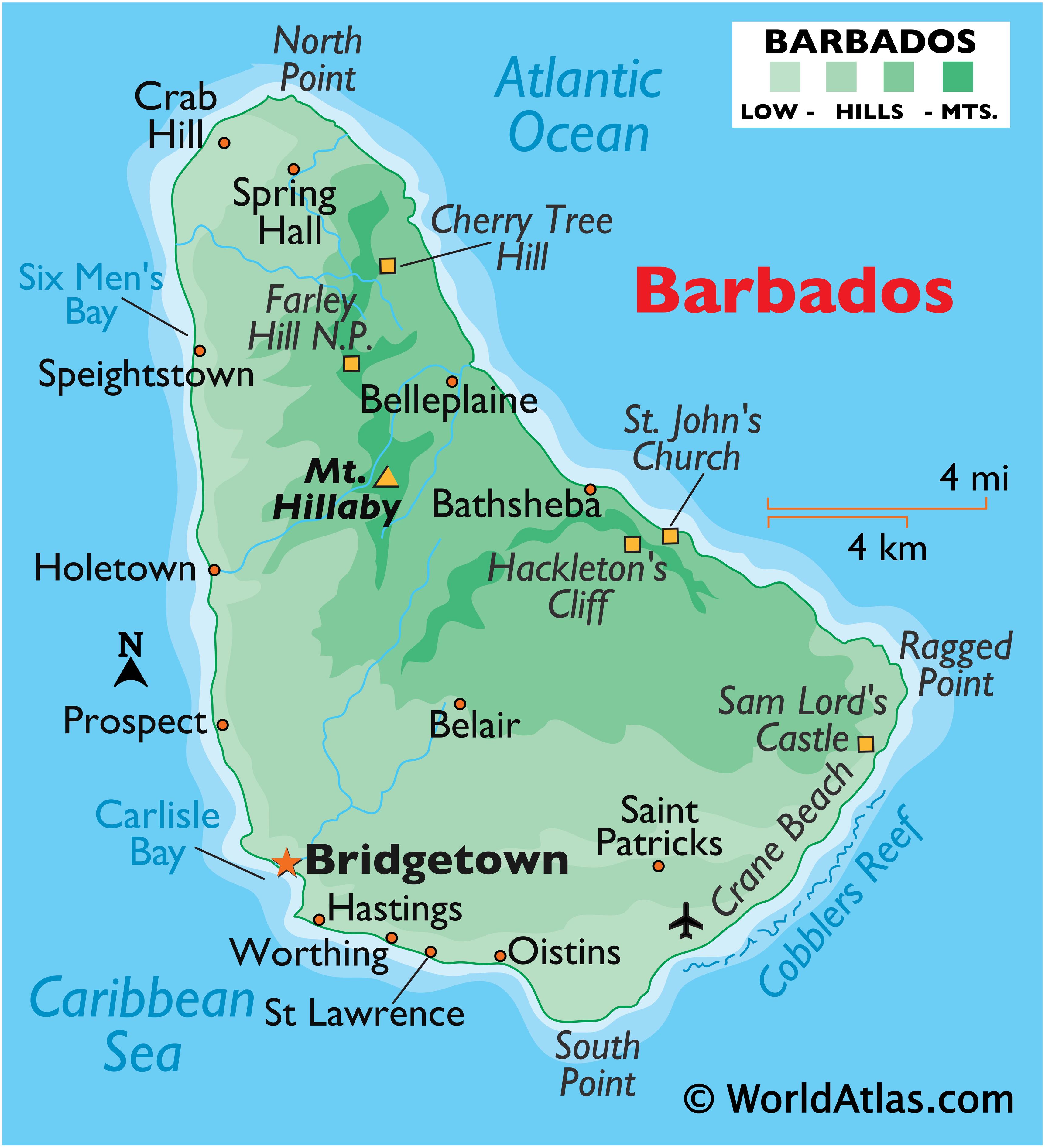 Barbados On Map In Atlantic Ocean 