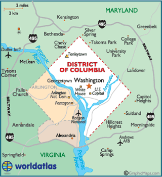 Map of District of Columbia, USA
