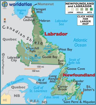 Map of Newfoundland and Labrador, Canada