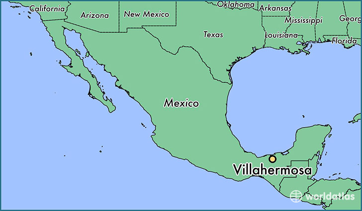 map showing the location of Villahermosa