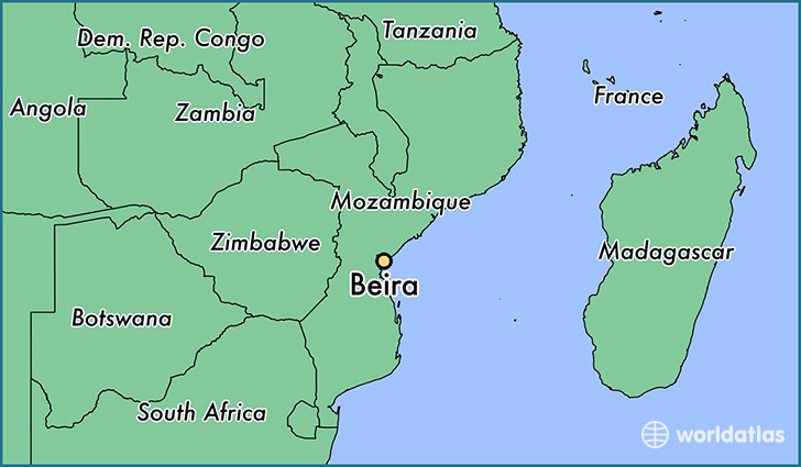 map showing the location of Beira