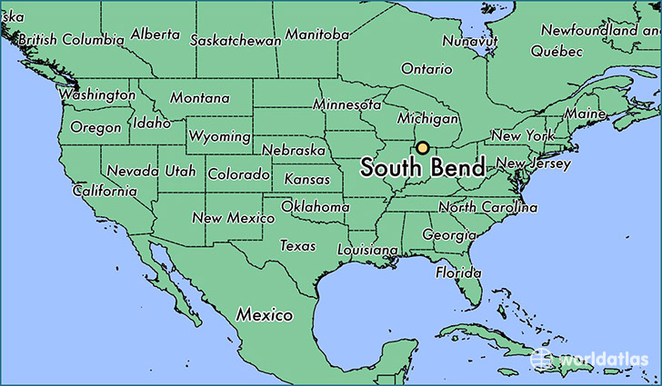 map showing the location of South Bend